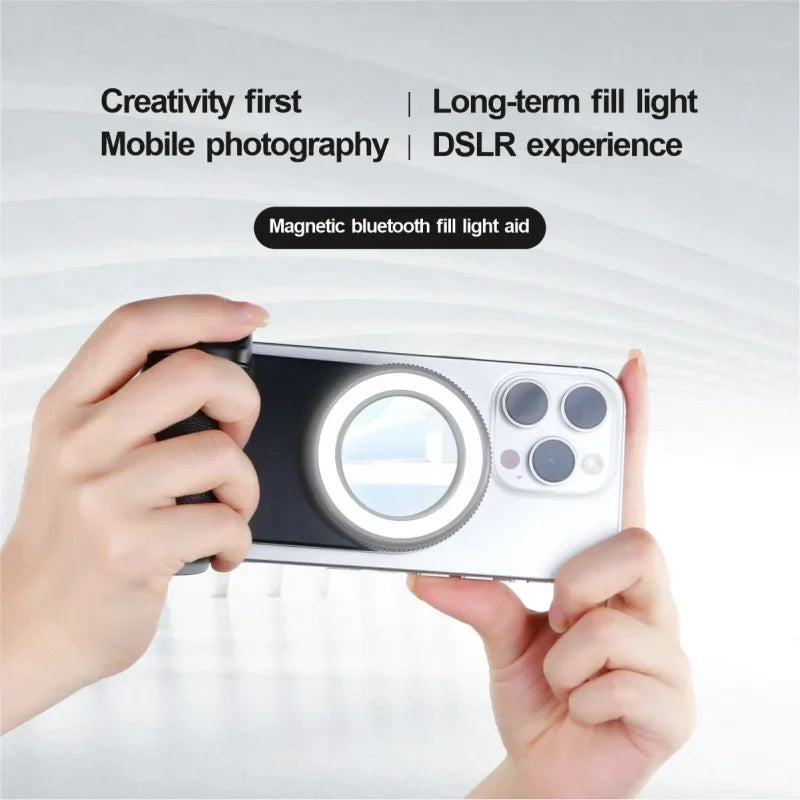 Magnetic Phone Holder Handle Grip with Detachable 30M Bluetooth Remote Phone Stands with Fill Light Selfie Handle Photo Bracket