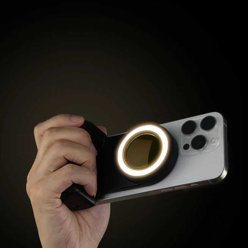 Magnetic Phone Holder Handle Grip with Detachable 30M Bluetooth Remote Phone Stands with Fill Light Selfie Handle Photo Bracket