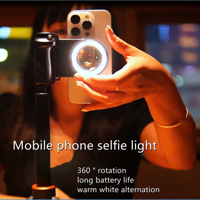Magnetic Phone Holder Handle Grip with Detachable 30M Bluetooth Remote Phone Stands with Fill Light Selfie Handle Photo Bracket